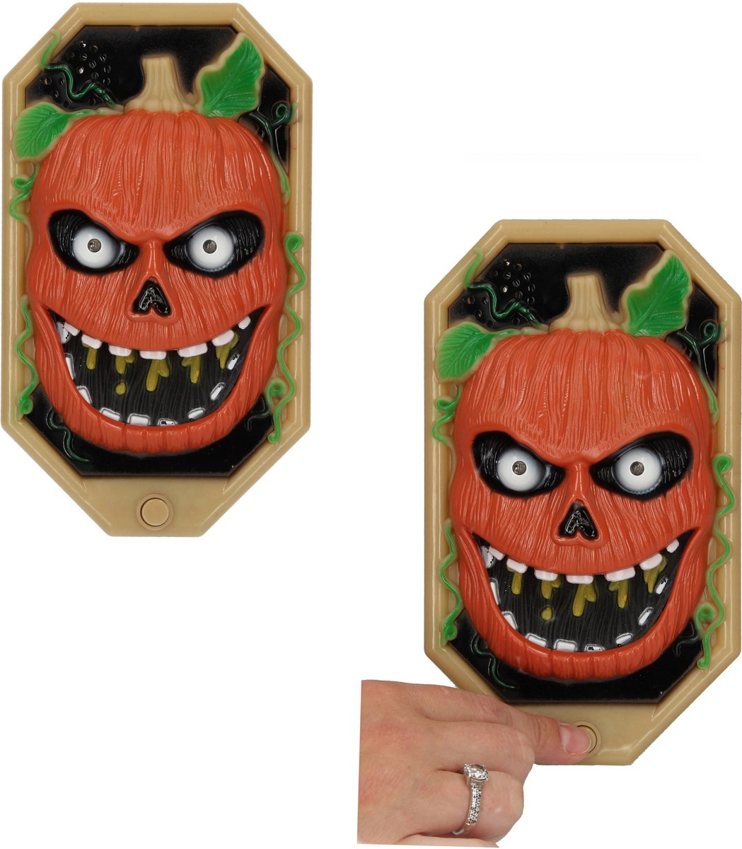 Halloween Pratende Deurbel Pompoen – 20x12x4cm | Versiering voor Halloween voor Buiten | Spannende Griezelige Deurbel voor de Voordeur voor een Halloweenfeestje | Halloween Decoratie